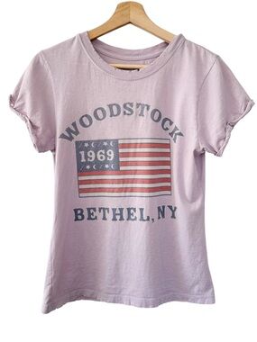 Recycled Karma Lavender Woodstock Bethel Concert Tee Music Flag T-Shirt